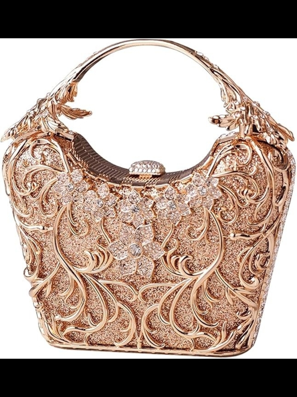 Elegant Rose Gold Floral Filigree Evening Clutch Purse